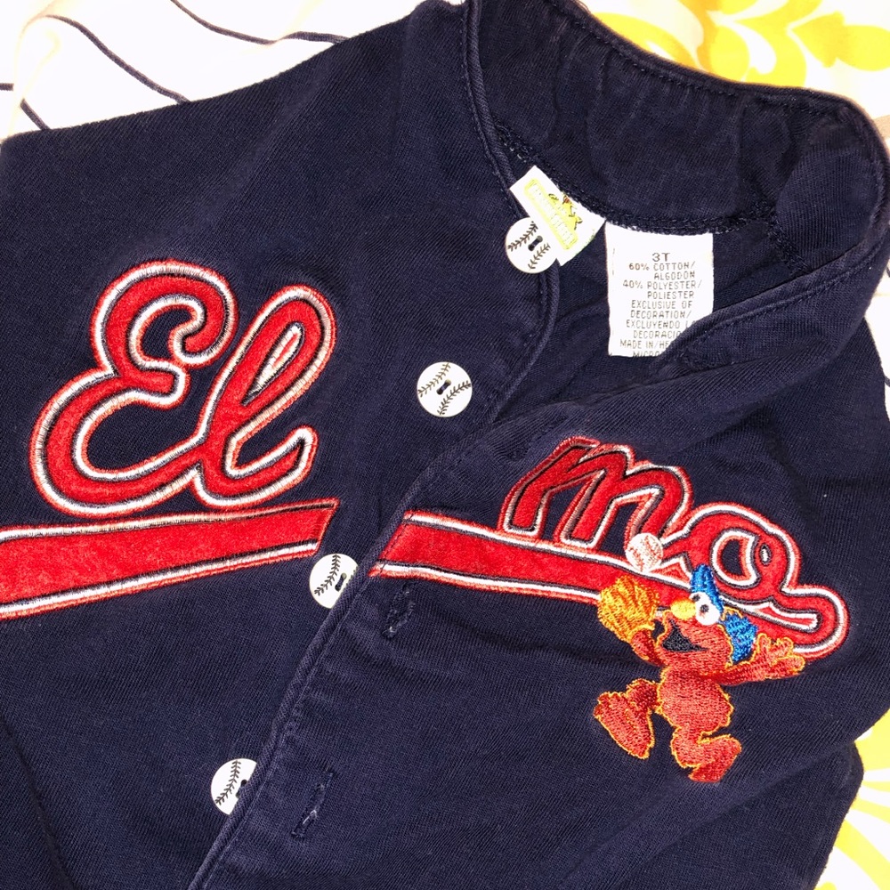 Toddler Navy Blue Sesame St Elmo Baseball Jersey